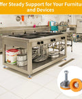 Heavy Duty Leveling Feet Set Built To Last Four Pack D60 X M12 X 50 2.36 Inch Base Diameter 1300 Lb Capacity Adjustable Leg Levelers shown under a kitchen heavy-duty range.