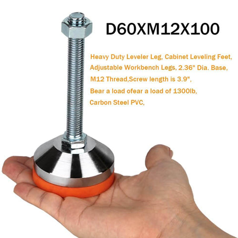 Heavy Duty Leveling Feet For Workbench And Machinery With 2.36 Inch Base And M12 Thread Adjustable Leg Levelers 1300 Pound Capacity