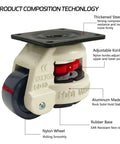 Four Pack 2 Inch Leveling Machine Casters With Nylon Wheels And Rubber Feet For Stable Installs And Smooth Mobility Load Capacity Up To 2200 Lbs Ideal For Heavy Machinery And Equipment Reduces Vibration And Improves Maneuverability On Uneven Floors close-up view.