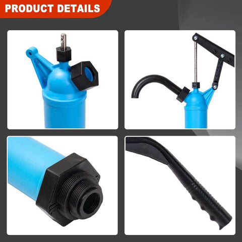 Close-up of Lever Action Barrel Pump for 5 to 55 Gallon Drums, showing nozzle, lever, and handle.