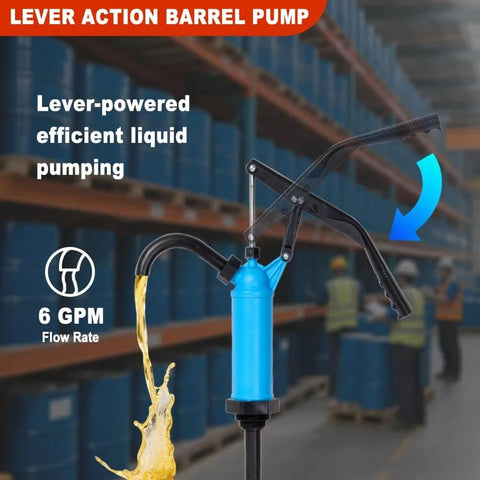 Lever Action Barrel Pump in warehouse, 5 to 55 Gallon Drum Pump, Perfect for Transferring Motor Oil, Water, Corrosive Liquids