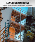 Image of construction scaffolding and machinery for 0.75 Ton Manual Lever Chain Hoist With G80 Galvanized Carbon Steel Construction And Double Pawl Brake used in installation.