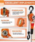 Lever Chain Hoist 1650 Lbs Capacity 10 Ft Manual Ratchet Chain Puller With Two Hooks For Outdoor No Power Use, orange body
