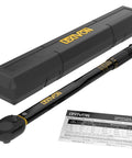 Click Torque Wrench, Half Inch Drive, 10 To 150 Foot Pounds And 13.6 To 203.5 Newton Meters, Pre Calibrated To Four Percent Accuracy in case