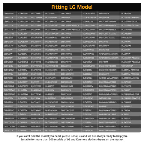 Table listing LG dryer models compatible with Dryer Roller Repair Kit For LG Kenmore Dryers 4581EL2002C Dryer Drum Roller 4581EL2002L.
