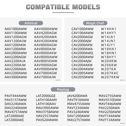 List of compatible washer models for Lid Hinge Pin WP35-2045 Fits Top Load Washers 2 Pack Durable Replacement for Washer Lid.