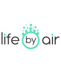 Logo with text 'life by air' featuring teal droplets