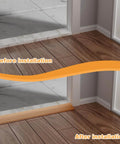 Before and after installation of Floor Transition Strip 3.3ft, Double Sided Self-Adhesive PVC Floor Transition Strip, Doorway Threshold Ramp