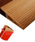 Light Brown Floor Transition Strip 3.3ft with double sided adhesive, close-up view showing wood grain texture and adhesive backing