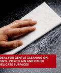 Light Cleansing Hand Pad 6x9 Mild Abrasive For Metal Vinyl Porcelain Pack Of 20 in use on vinyl surface