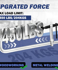 Four Pack 12 Inch Light-Duty F Clamps With Drop Forged Steel Construction And 450 Lb Clamping Power, Throat Depth 3 Inches