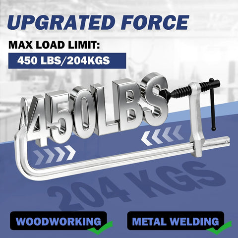 Four Pack 12 Inch Light-Duty F Clamps With Drop Forged Steel Construction And 450 Lb Clamping Power, Throat Depth 3 Inches