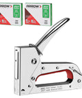 Light Duty Staple Gun Kit With 2000 Three Eighths Inch JT21 Staples Rubber Grip And Chrome Steel Housing For Lightweight Rust Resistant Performance In DIY Upholstery Crafting And Home Improvement, showing staple gun and staple boxes.