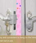 Door Silencer Kit With Baby Proof Latch Covers And Soft Close Cushions That Stops Slams And Accidental Locking, installed on door handle.