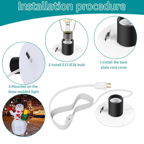 Replacement Blow Molded Light Wire Kit 4.9 Feet 120V with switch and plug for E26/E27 bulbs, installation steps and snowman decor
