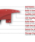 Quick Fix Incandescent Christmas Holiday Light Set Repair Tool | UL Listed (#230566), red tool with features labeled