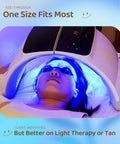 Person under light therapy device wearing Transparent Safety Goggles For Eye Protection With Storage Box 1 Pack