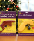LightKeeper Pro & LED Keeper Pro Combo Pack packaging with repair tools for incandescent and LED light sets, Christmas tree in background.
