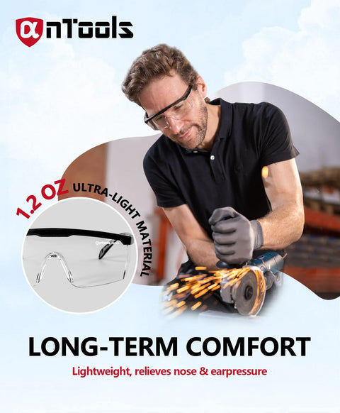 Man wearing Anti Fog Safety Glasses With Adjustable Temples ANSI Z87 Plus Clear Eyewear while grinding metal