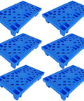Set Of 6 Lightweight Blue Plastic Pallets For Warehouse And Kitchen Use, Nestable HDPE Polyethylene Pallets With Breathable Grid Surface
