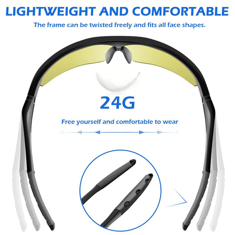Lightweight design of 12 Pack ANSI Z87.1 Safety Glasses For Men Women Youth With Anti Scratch Lenses shown with flexible arms.