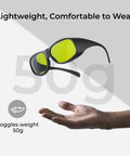 Lightweight 50g Laser Safety Glasses For F1 F1 Ultra S1 M1 D1 Pro And D1 Lasers, floating above hand, emphasis on weight and comfort