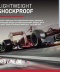 Racing cars on track promoting Red Line Race-Grade Lightweight Shockproof Gear Oil 58404 For Cold Weather Shifting