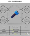 Image of TIRYTU Lightweight Titanium Bolts M6x15 - blue hex socket screw, highlighting features like lightweight, high-strength, corrosion resistance.