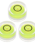 Three Piece Round Bubble Level Set 12x6mm Mini Circular Bullseye Spirit Levels For Leveling Camera Tripod Telescopes Workshop Turntables Picture Frames Lime, featuring three lime-green bubble levels in PMMA/ABS housing.