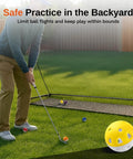 Man using Full Choice Practice Golf Balls (20 Pack), Limited-Flight Training Balls, High Visibility in backyard with net
