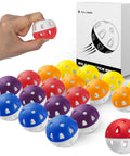 Person holding red Full Choice Practice Golf Ball; assorted colors with box, Limited-Flight, 20 Pack for Indoor/Outdoor Drills