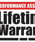 "Limited Lifetime Warranty Performance Assurance text in black and red on a white background"