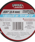 Label of Lincoln Electric MIG Welding Wire 0.035 NR-211 MP Flux Core spool for mild steel applications