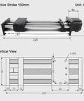 Linear Motion Stage Actuator, CNC Linear Motion Rail Guide with Nema23 Stepper Motor,Slide Rail 1605 Ball Screw Double Optical Axis Linear,Effective Stroke:100mm, product diagram with measurements.