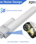 JQDML 2-inch stroke 12V linear actuator with mounting bracket, side view, silver housing