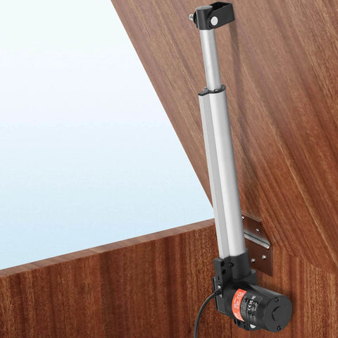 Linear Actuator 12V, 12 Inch Heavy Duty 1320lbs/6000N Linear Actuator installed on wooden door with metal bracket.