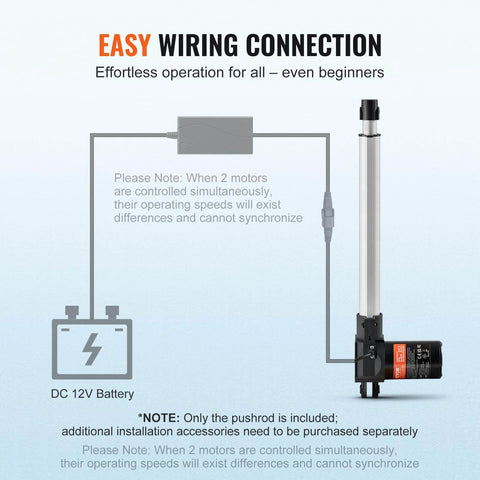 Diagram showing wiring connection for Linear Actuator 12V, 12 Inch Heavy Duty 1320lbs/6000N Linear Actuator with DC 12V battery