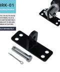 BRK-01 mounting bracket for PA-04, supports linear actuators up to 400 lbs, shown with pin and clip, sold separately.