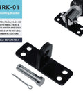 BRK-01 mounting bracket for electric linear actuators, black metal construction with bolt and cotter pin included.