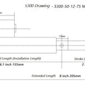 Technical diagram of heavy duty DC linear actuator with 2 inch stroke, showing dimensions and mounting hole details.