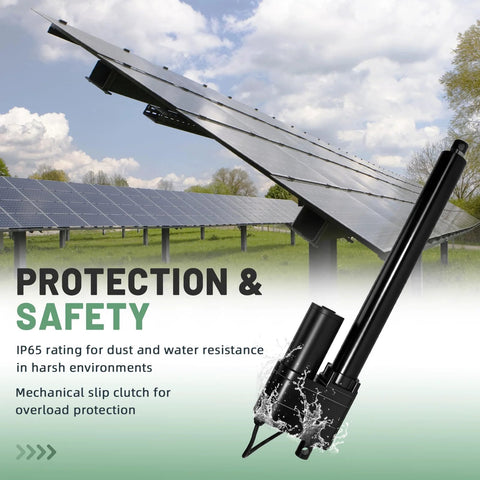 Heavy Duty 14 Inch Stroke 12V Linear Actuator for PA17 Replacement with solar panel in outdoor setting