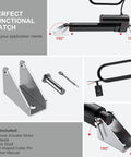 Collage image showing Heavy Duty 12V Linear Actuator 660 LBS 3000 N With 6 Inch Stroke 150mm Silent Operation IP65 Rated and its components.