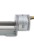 Close-up of Linear Actuator 2‑Phase 4‑Wire Linear Stepper Motor Screw Slide Table in metallic finish with visible wires and motor casing