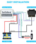 Wiring diagram for Versatile 12 Volt 10A Linear Actuator Switch Kit showing connection between relay module, rocker switch, and 12V battery.