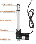 Heavy Duty Waterproof Linear Actuator 12V 6000N 1000mm Stroke with labeled components and aluminum housing