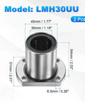 ✝️ Lmh30uu linear ball bearings 30mm bore dia 45mm OD 51mm long 6.5mm hole, 2pcs round flange linear motion bushing diagram