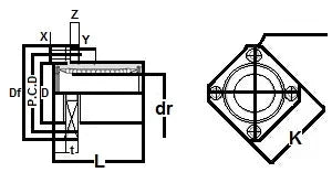 Technical drawing of ✝️ SMK16GUUE NB 16mm Slide Bush Bushings Motion Linear Bearing dimensions and specifications for mechanical systems.