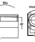 Technical diagram of SMT10GWUUE NB 10mm Slide Bush Bushings Miniature Motion Linear Bearing, 1-pack with mounting details.