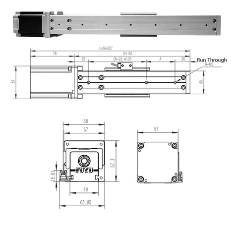 FSK40J Linear Guide Module With Ball Screw Drive technical drawing for CNC Linear Stage Nema 23 Stepper Motor, 500mm stroke