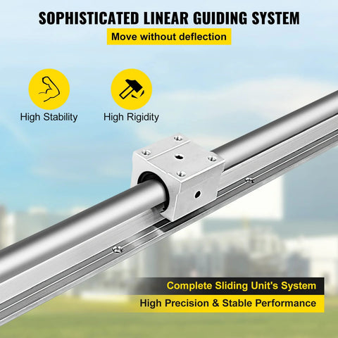Complete Two Pack Linear Rail Kit With Two 2000mm SBR16 Rails And Four Square Type Carriage Blocks For Ultra Smooth CNC Motion High Rigidity Steel Construction Easy Mounting For CNC Routers And Milling Machines OrangeA product image showing steel rail and carriage block for stability and rigidity.